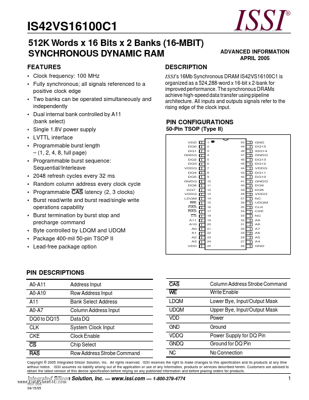 IS42VS16100C1