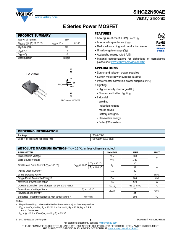 SIHG22N60AE