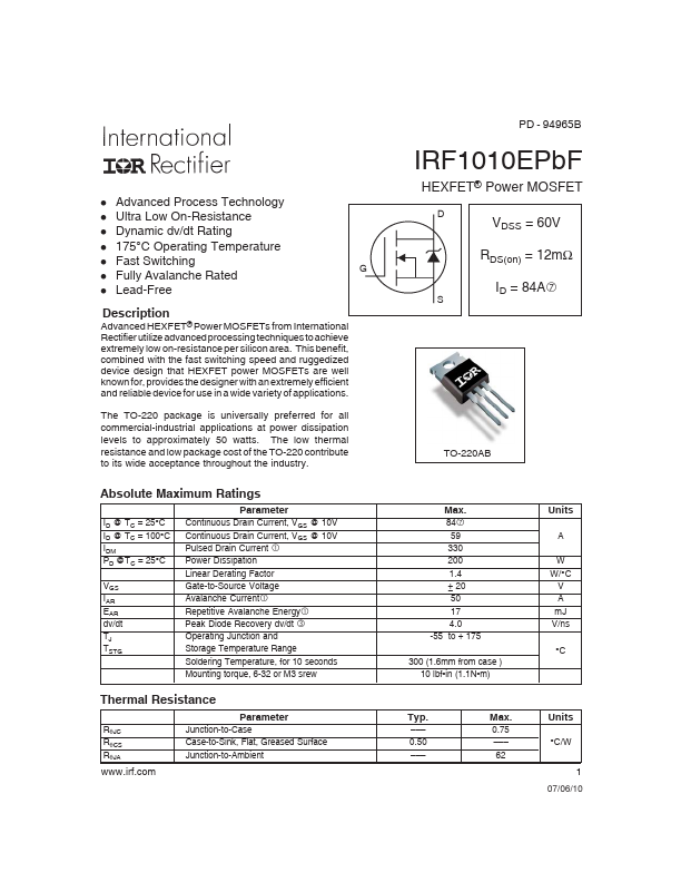 IRF1010EPBF