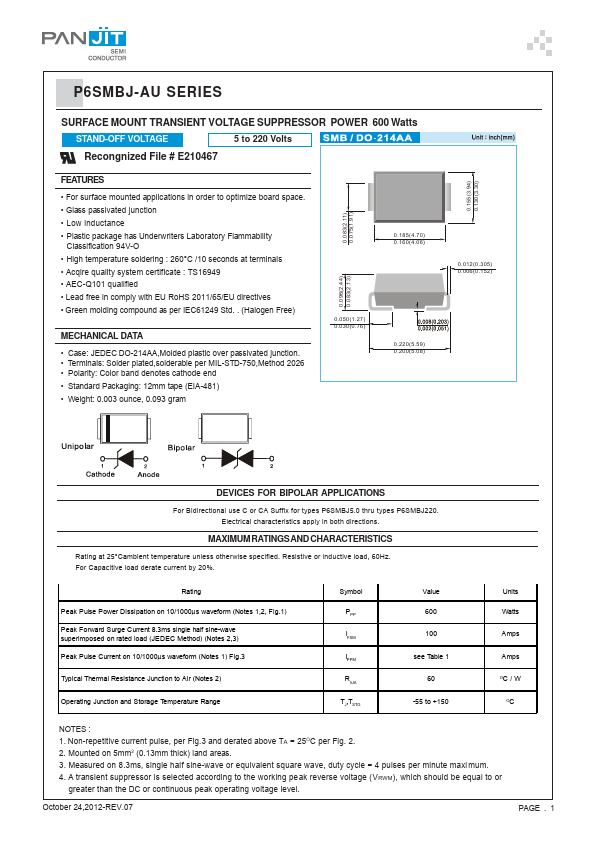 P6SMBJ6.0C-AU