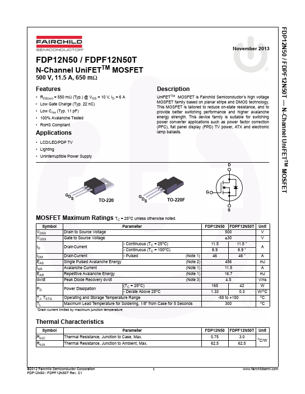 FDPF12N50