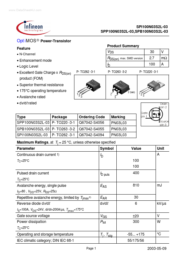 SPP100N03S2L-03