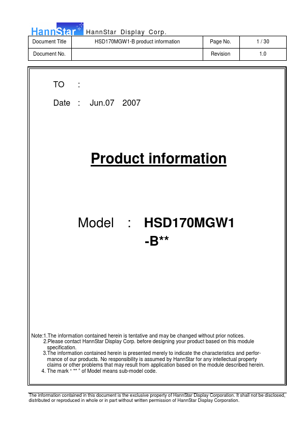 HSD170MGW1-Bxx