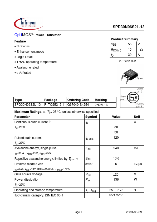 SPD30N06S2L-13