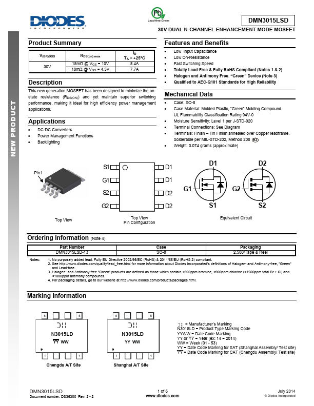 DMN3015LSD