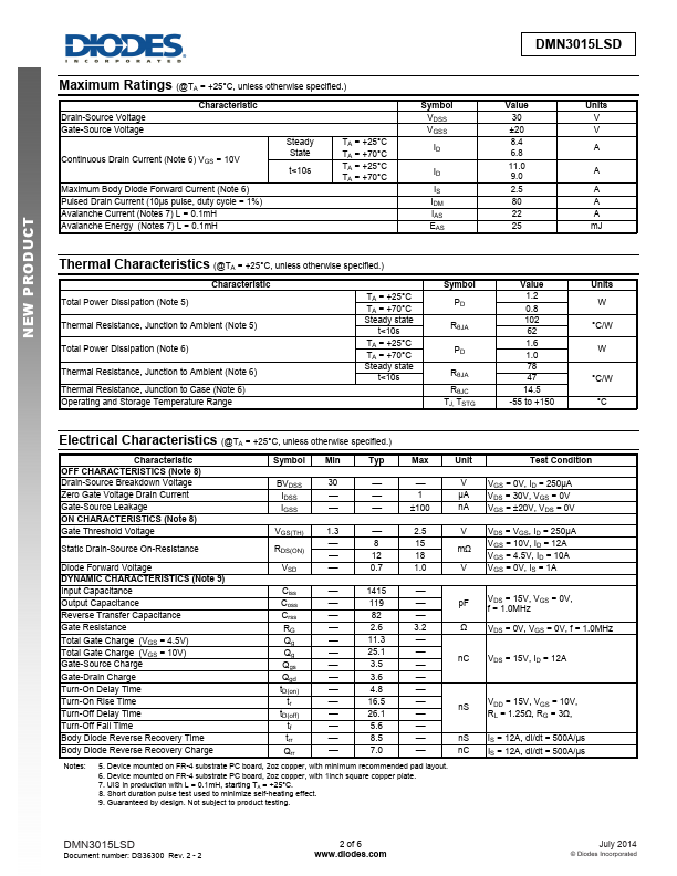 DMN3015LSD