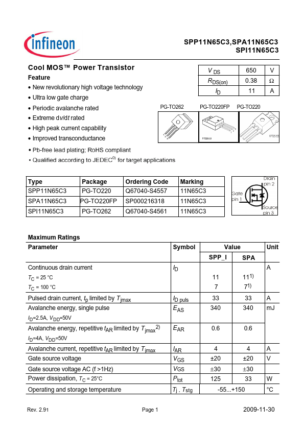 SPP11N65C3