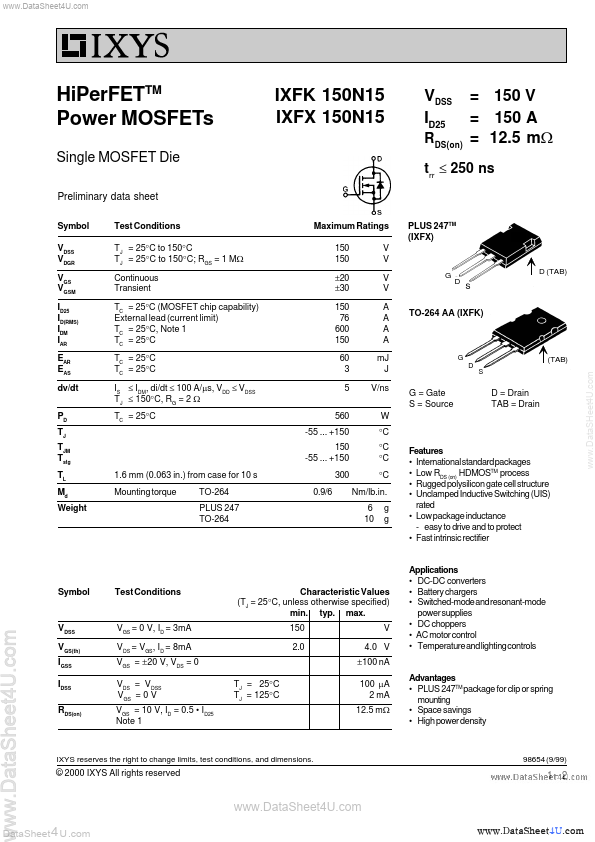 IXFX150N15