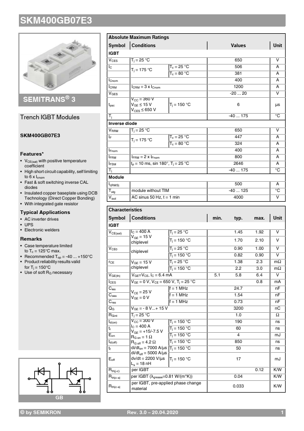 SKM400GB07E3