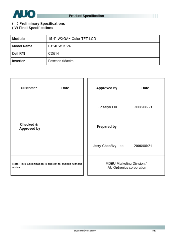 B154EW01-V4