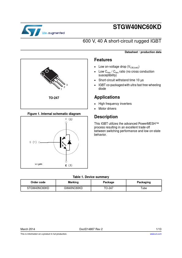 STGW40NC60KD